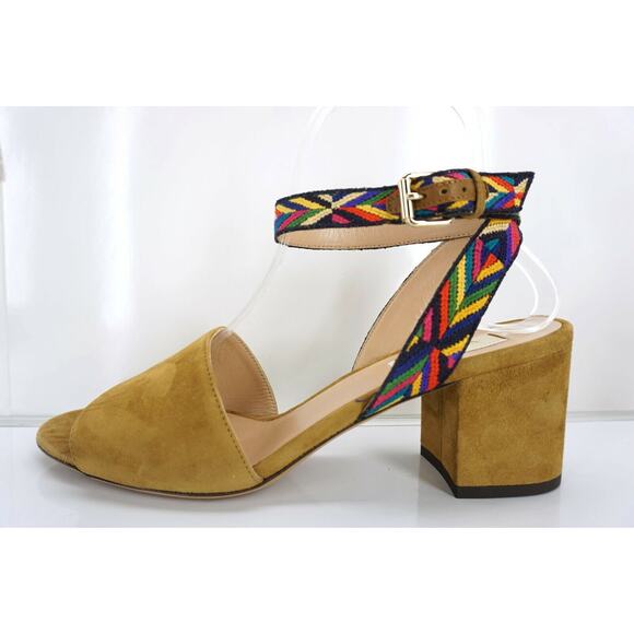 Valentino Chevron Block Heel Ankle Strap Suede Sandals SZ 38 $795 NIB Native - Picture 7 of 11